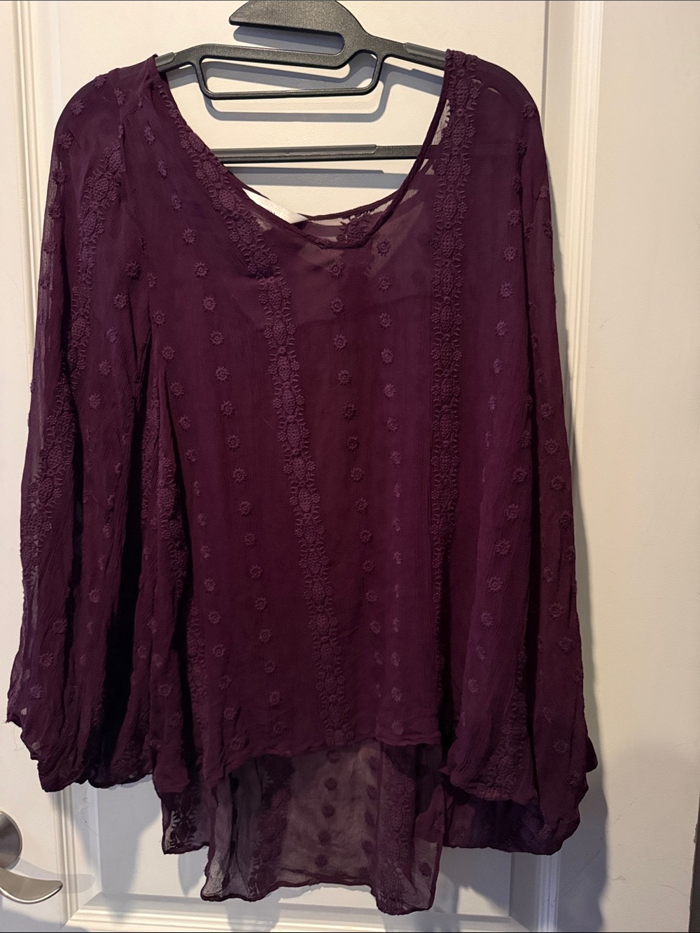 Plum Embroidered Long-Sleeve Tunic Top